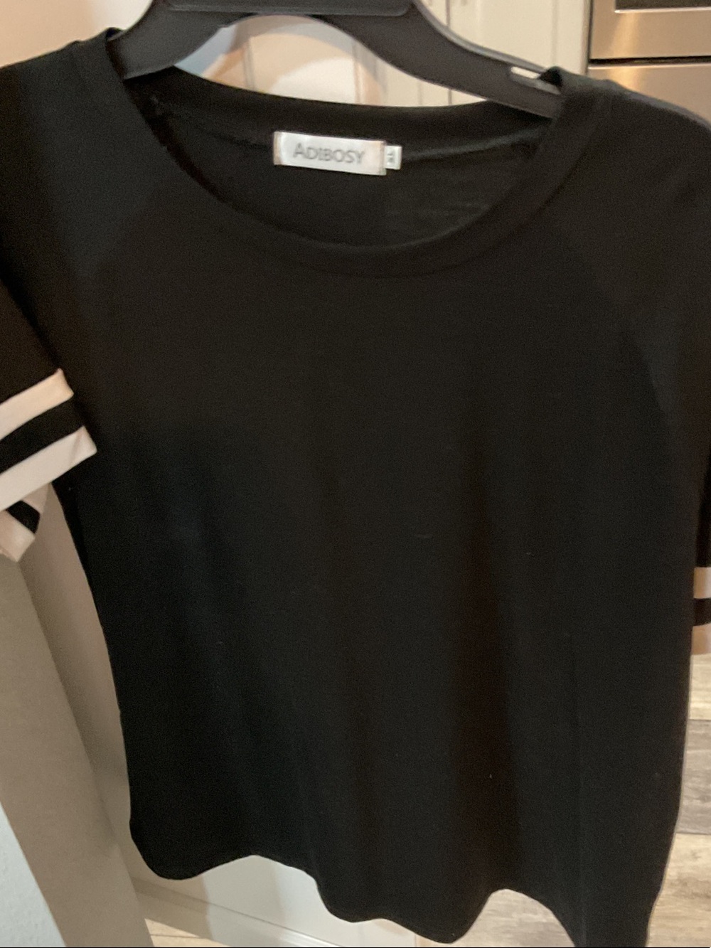 Black Short Sleeve Tee with White Sleeve Stripes